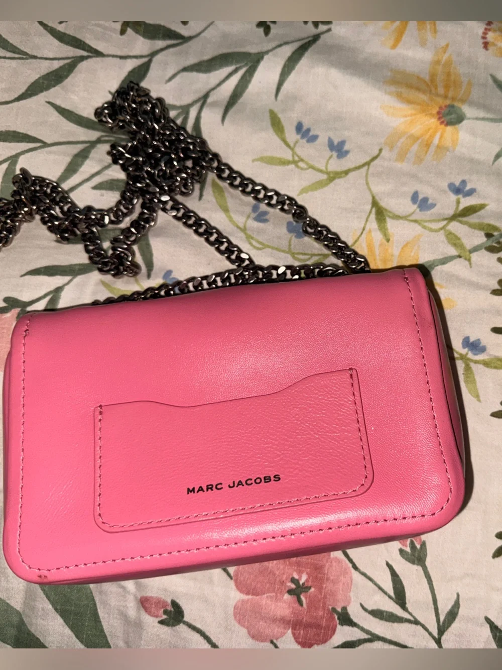 Marc Jacobs Pink Compact Chain Wallet with Silver Hardware